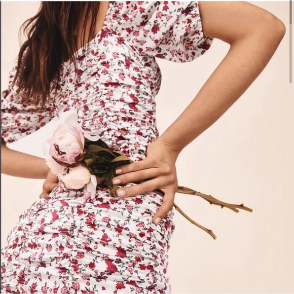 NWT For Love & Lemon White & Pink floral pink puff sleeve dresss - Picture 2 of 6